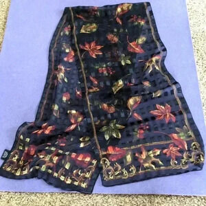 Cejon Black floral print scarf Autumn colors 13x58 inches